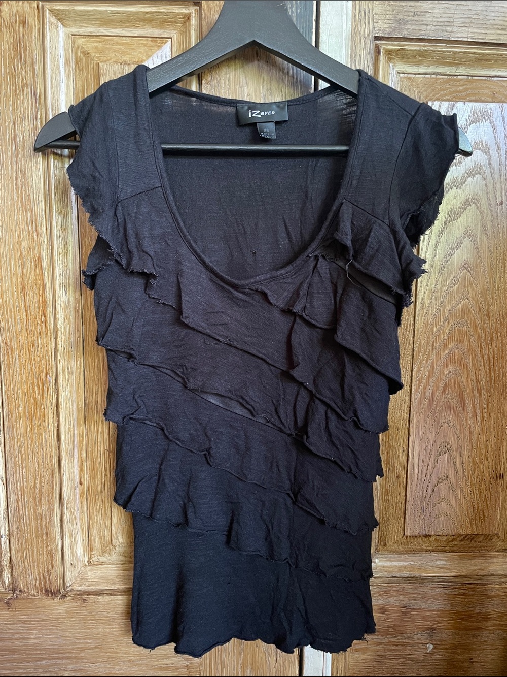 Iz Byer Black Ruffle Tank Top